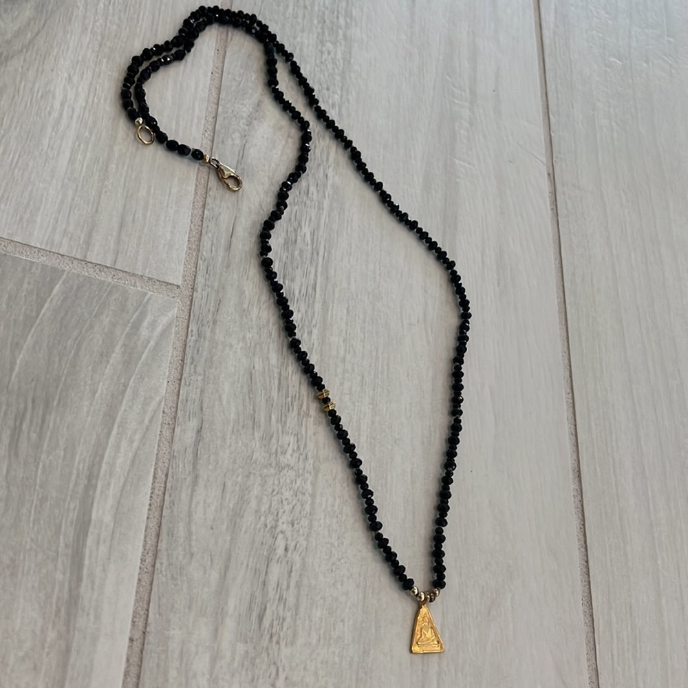 Gold and Black Beaded Necklace with Buddha Pendant - Picture 11 of 11